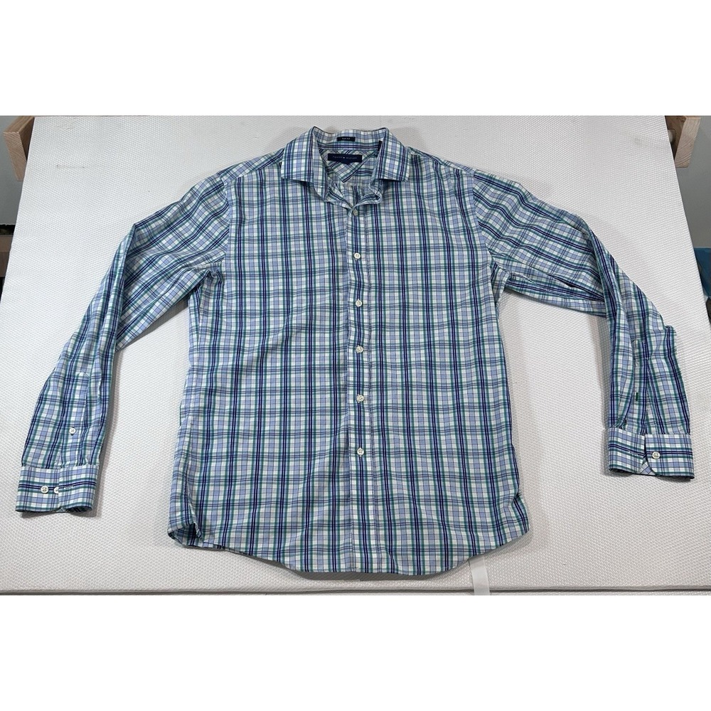 Tommy Hilfiger button down slim fit men's 15.5 34-35 Checkered Blue Green